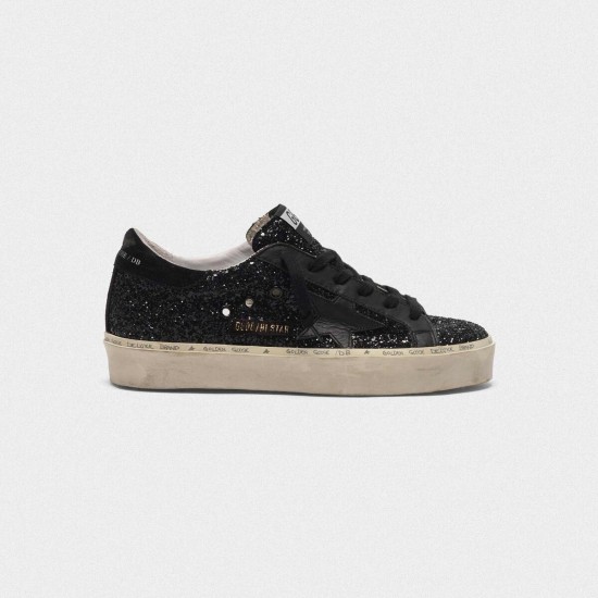 Men/Women Golden Goose hi star black glitter shiny Black star Logo sneaker