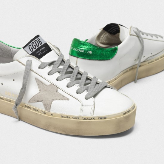 Men/Women Golden Goose hi star with laminated heel tab white green sneaker