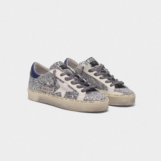 Women Golden Goose hi star with glitter white star and leopard print laces sneaker