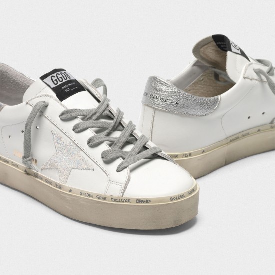 Women Golden Goose hi star with iridescent star and silver sneaker
