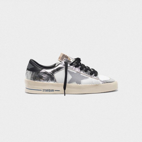 Women Golden Goose stardan in laminated silver with floral design relief sneaker