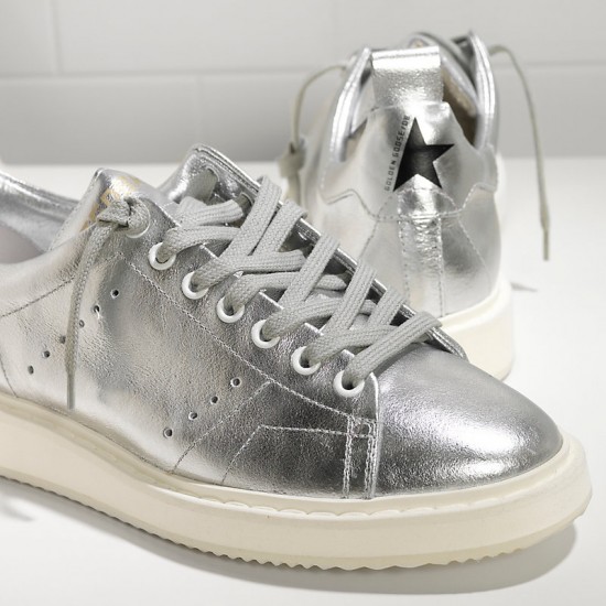 Men/Women Golden Goose starter in laminato silver white sole sneaker