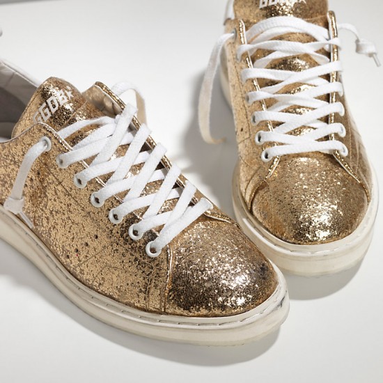Men/Women Golden Goose starter leather coated gold glitter white sneaker