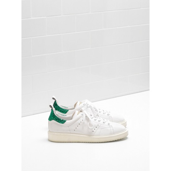 Women Golden Goose starter upper in leather white green sneaker