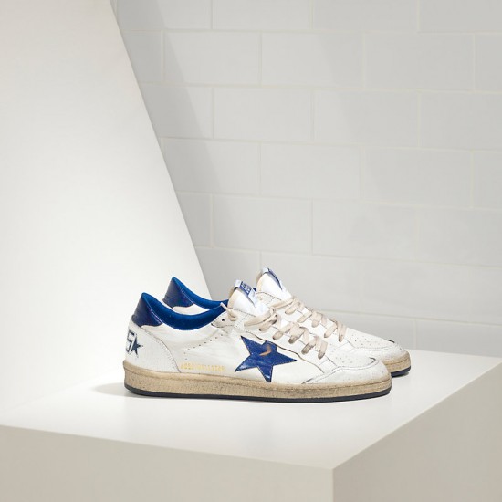 Men Golden Goose superstar in blue star logo white leather sneaker