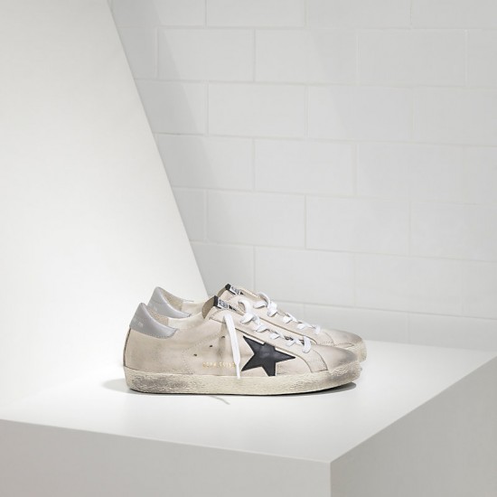 Men Golden Goose superstar in cream nabuk black sneaker