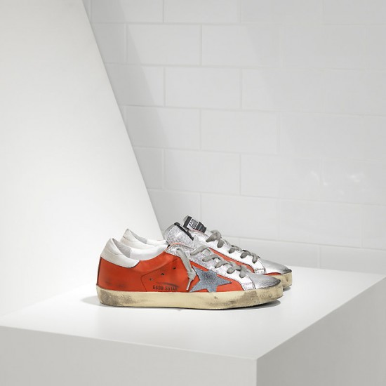 Men/Women Golden Goose superstar in red silver leather sneaker