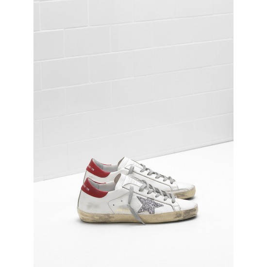 Men/Women Golden Goose superstar leather glitter coated star red sneaker