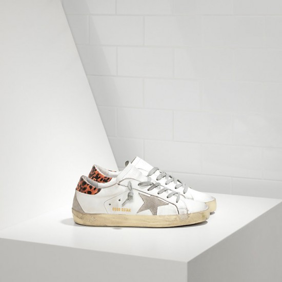 Women Golden Goose superstar in leather star white leopard cream sneaker